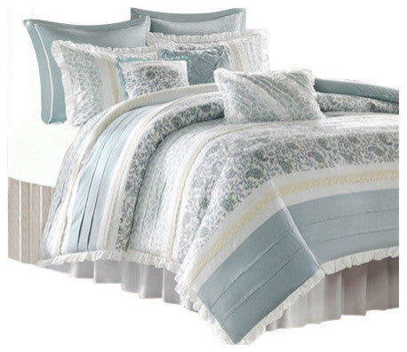 Madison Park Printed-Pieced 9-Piece Comforter Set With Pintuck, Queen