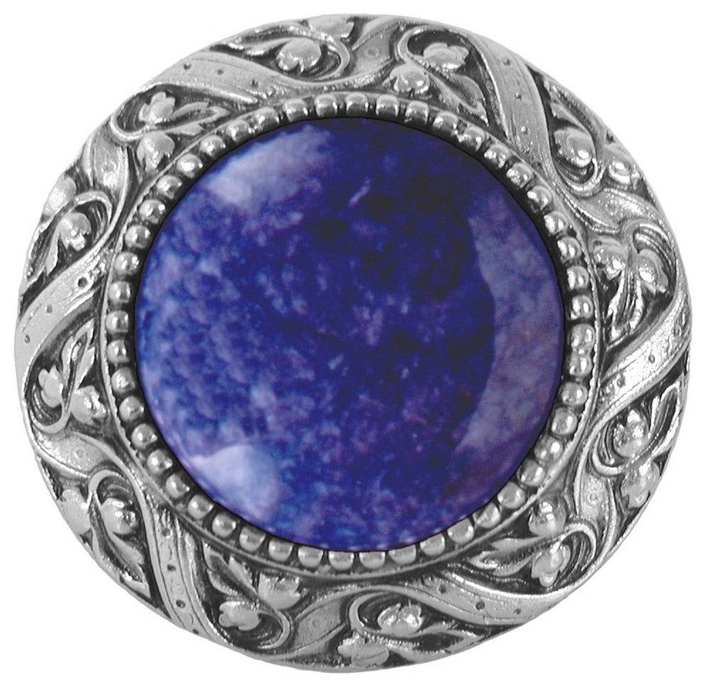 Victorian Jewel Knob Antique Brass, Blue Sodalite Natural Stone, Antique Pewter,