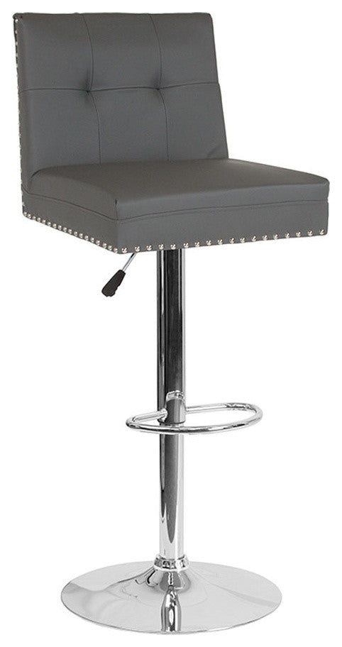 Ravello Contemporary Adjustable Height Barstool, Gray Leather