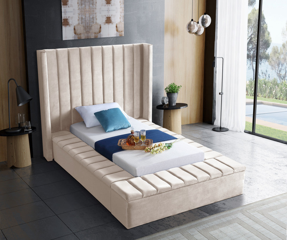 Kiki Velvet Bed, Cream, Twin