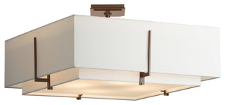 Exos Square Large Double Shade Semi-Flush, Natural Anna/Natural Anna, Bronze