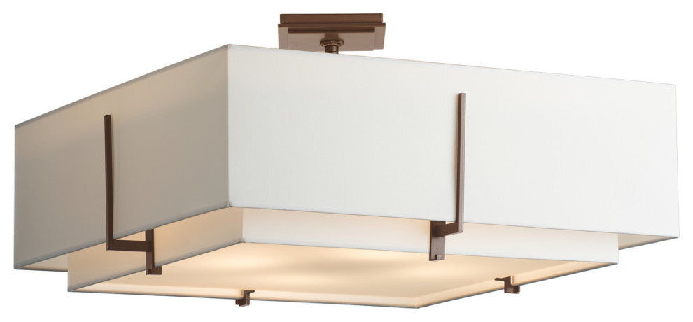 Exos Square Large Double Shade Semi-Flush, Natural Anna/Natural Anna, Bronze