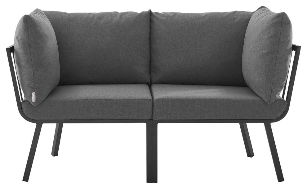 Lounge Loveseat Sofa, Aluminum, Metal, Gray, Modern, Outdoor Patio Cafe