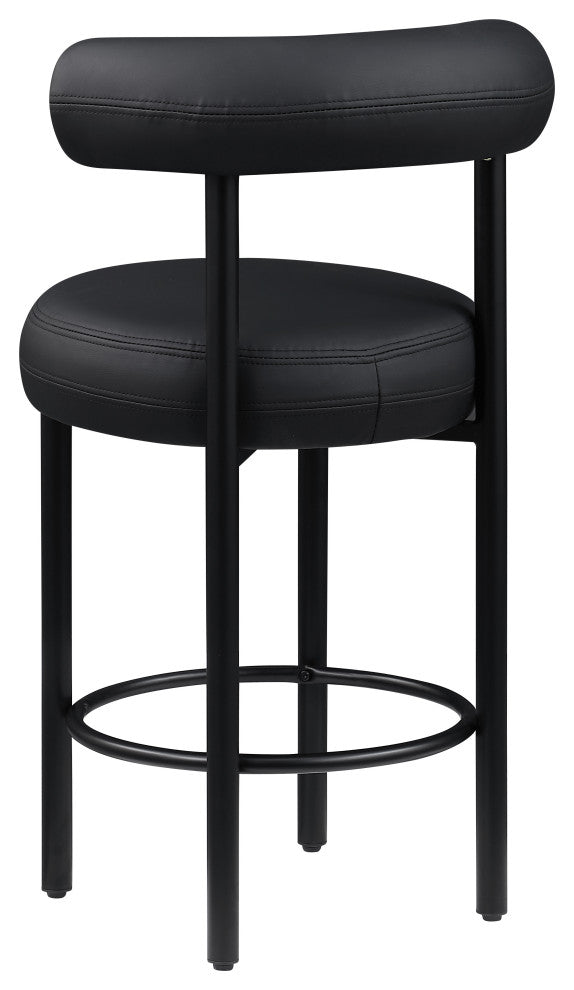 Bordeaux Upholstered Stool, Black, Vegan Leather, Matte Black, Set of 2