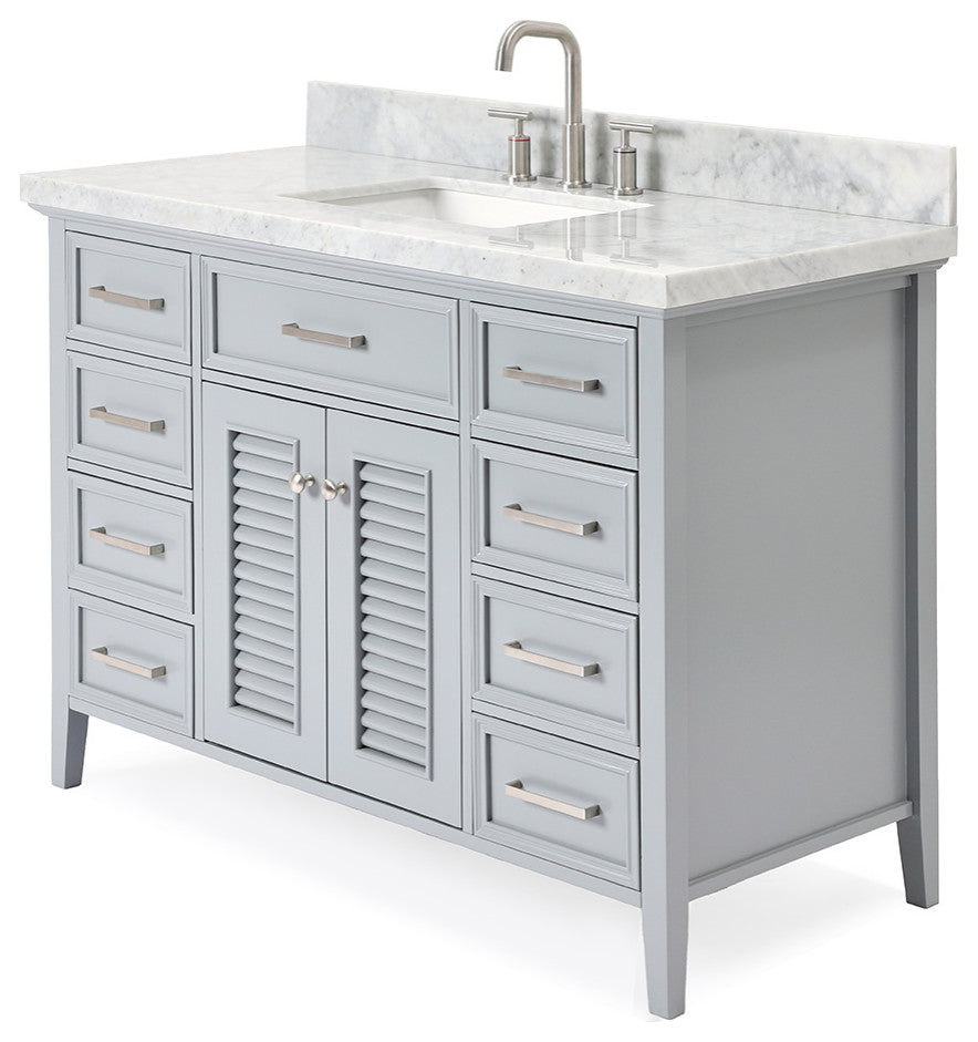 Kensington 49" Bath Vanity Rectangle Sink in Grey With Carrara Marble Top