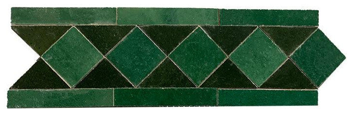 Contemporary Zellige Border, 12"x3 3/4"x1/2", Green & Hunter Green