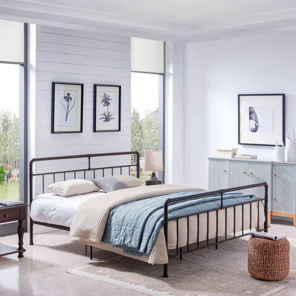 GDF Studio Sally Industrial King Iron Bed Frame, Hammered Copper