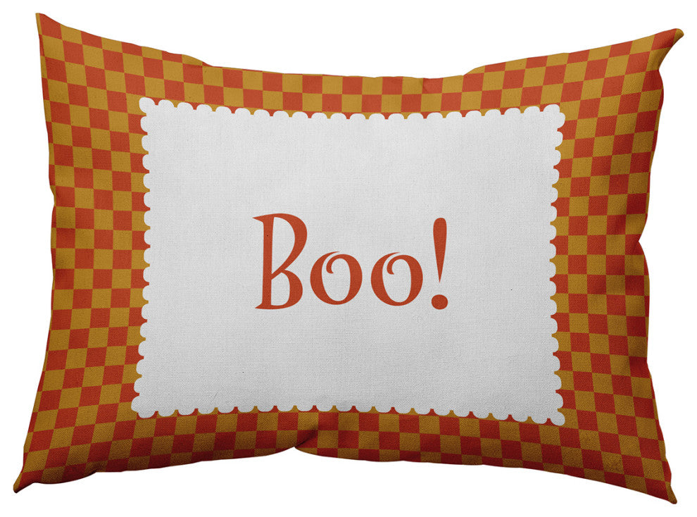 Halloween Boo Checks Accent Pillow, Rust, 14"x20"