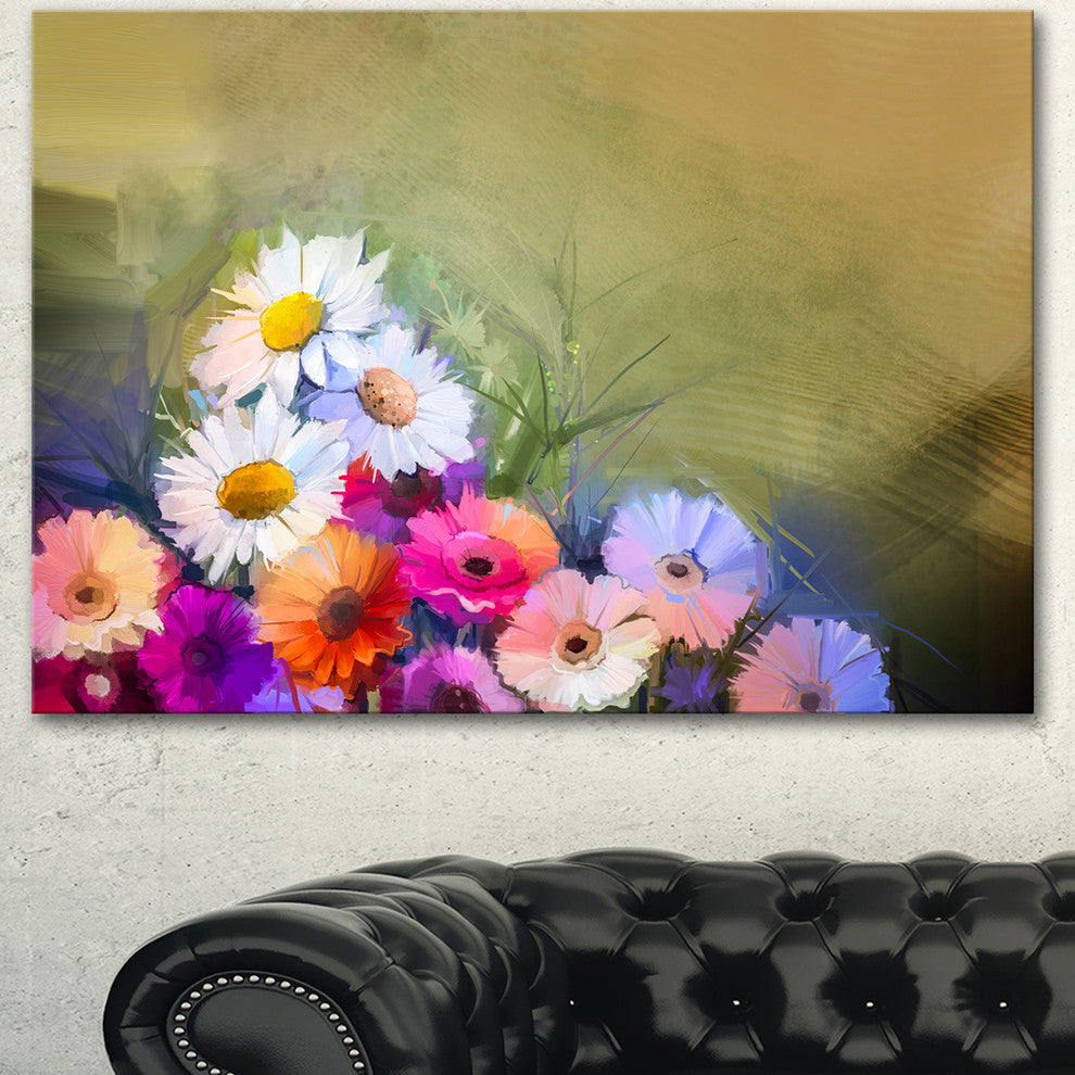 White Sunflower and Gerbera Flowers, Floral Canvas Art Print, 40"x30"
