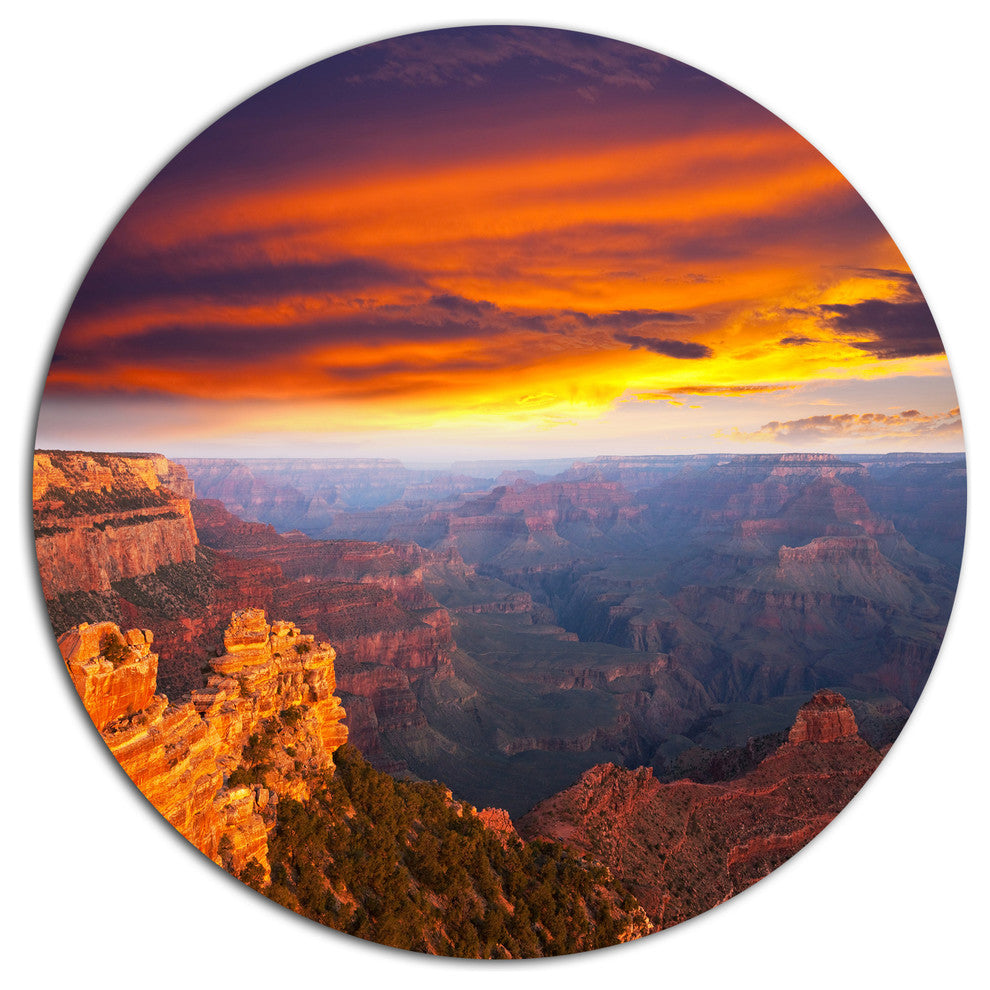 Colorful Grand Canyon At Sunset, Landscape Disc Metal Wall Art, 23"