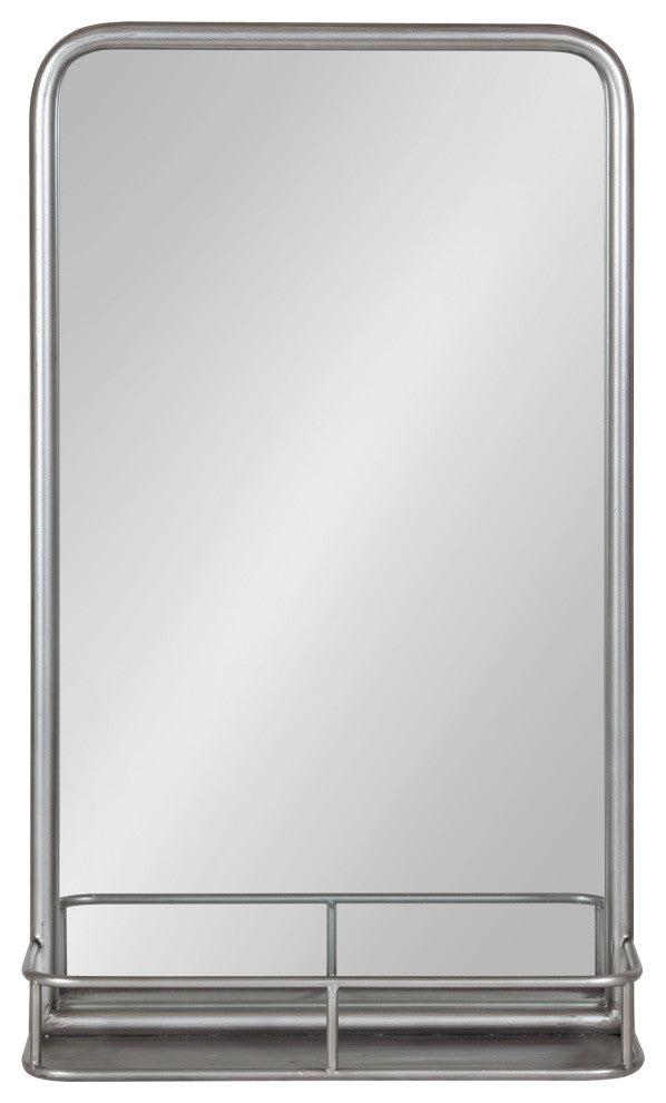 Estero Metal Framed Radius Rectangle Wall Mirror With Shelf, Silver 18x30