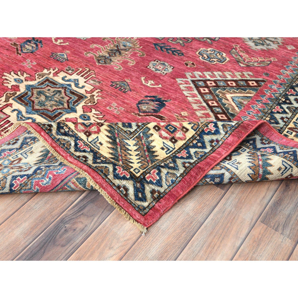 Taffy Pink, Natural Wool Hand Knotted, Afghan Super Kazak Rug, 6'0"x8'9"
