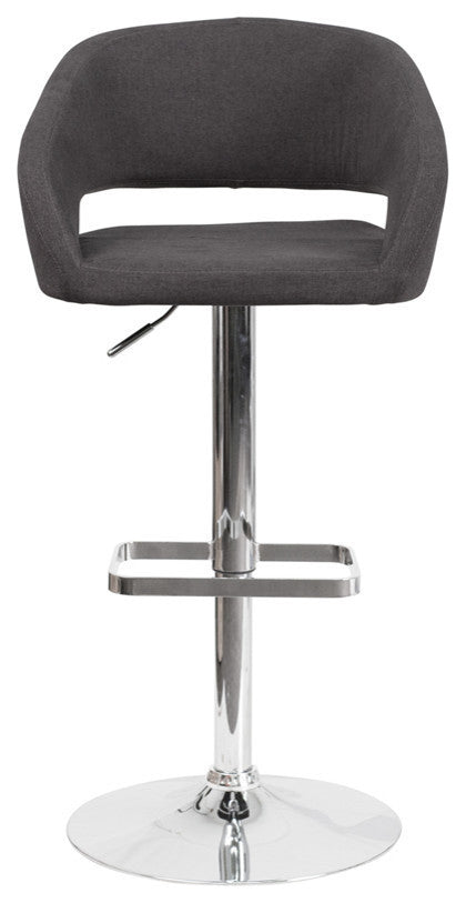 Contemporary Charcoal Fabric Adjustable Barstool With Chrome Base