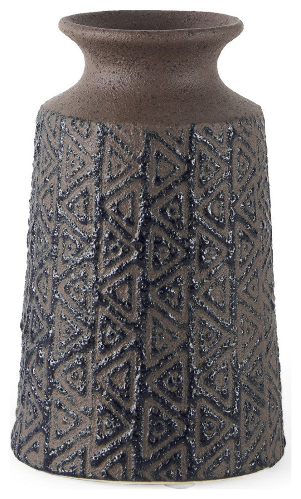 7" Brown and Blue Tribal Ceramic Vase