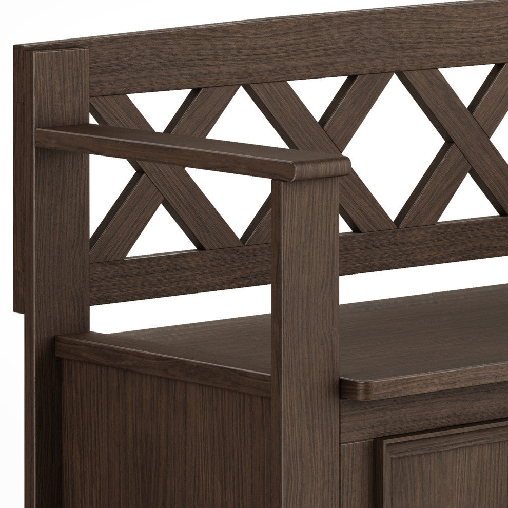 Amherst Solid Wood Entryway Storage Bench, Farmhouse Brown