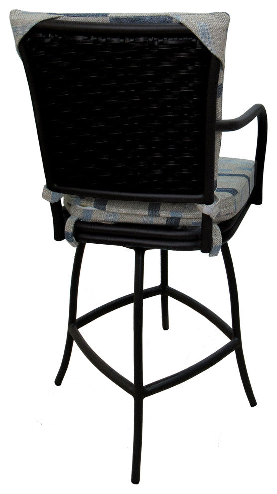 Outdoor Patio Swivel Bar Stool Ofir with Arms, B-W Blue Beige - Black, 26"