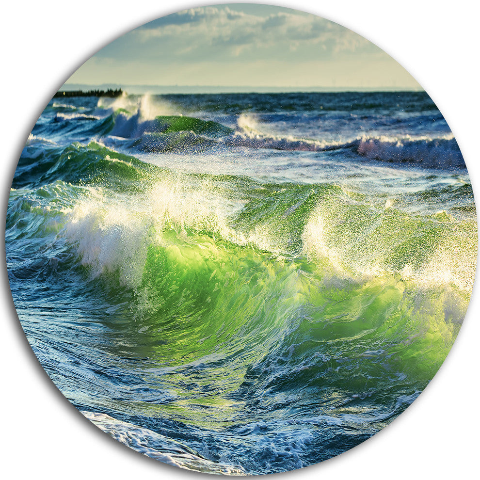 Sunrise And Shining Waves In Ocean, Beach Round Wall Art, 36"