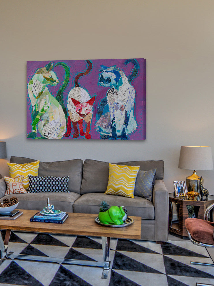 "Trois Chats" Painting Print on Wrapped Canvas, 60x40