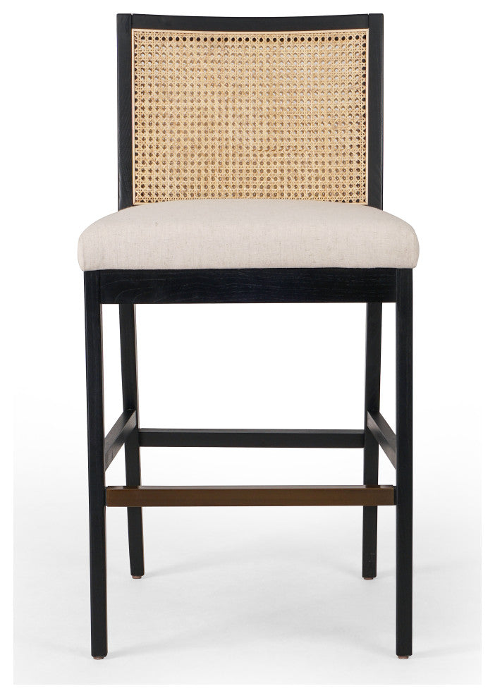 Antonia Armless Dining Stool Savile Flax, Brushed Ebony, Light Natural Cane, Bar