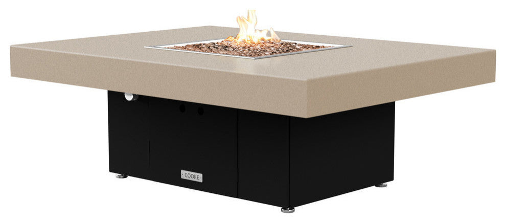 Rectangular Fire Pit Table, 48x36, Propane, Beige Top, Black
