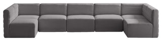 Quincy Velvet Upholstered 7-Piece U-Shaped Modular Sectional, Grey