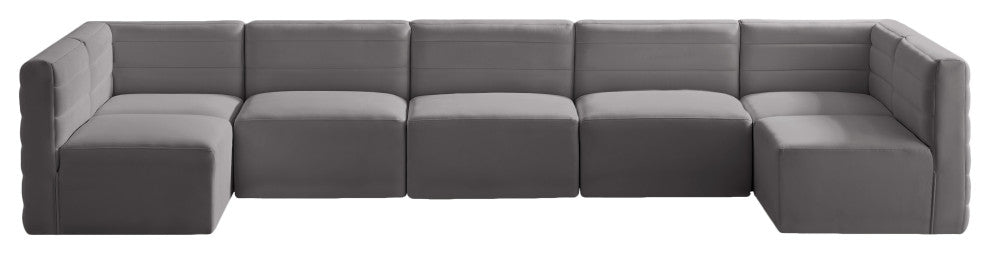 Quincy Velvet Upholstered 7-Piece U-Shaped Modular Sectional, Grey
