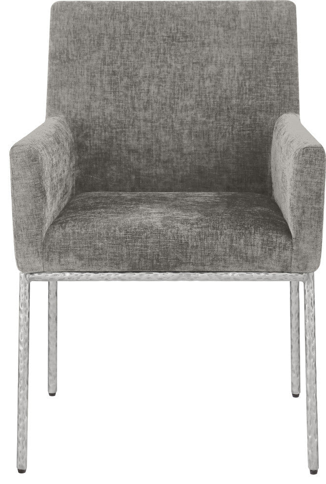 Reeves Upholstered Dining Chair, Grey, Chenille , AC,  Brushed Silver, Set of 2