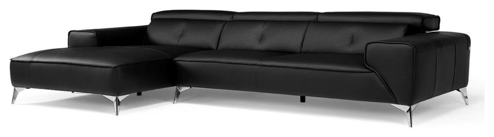 Raj Black Reclining Leather Sectional, Left Chaise