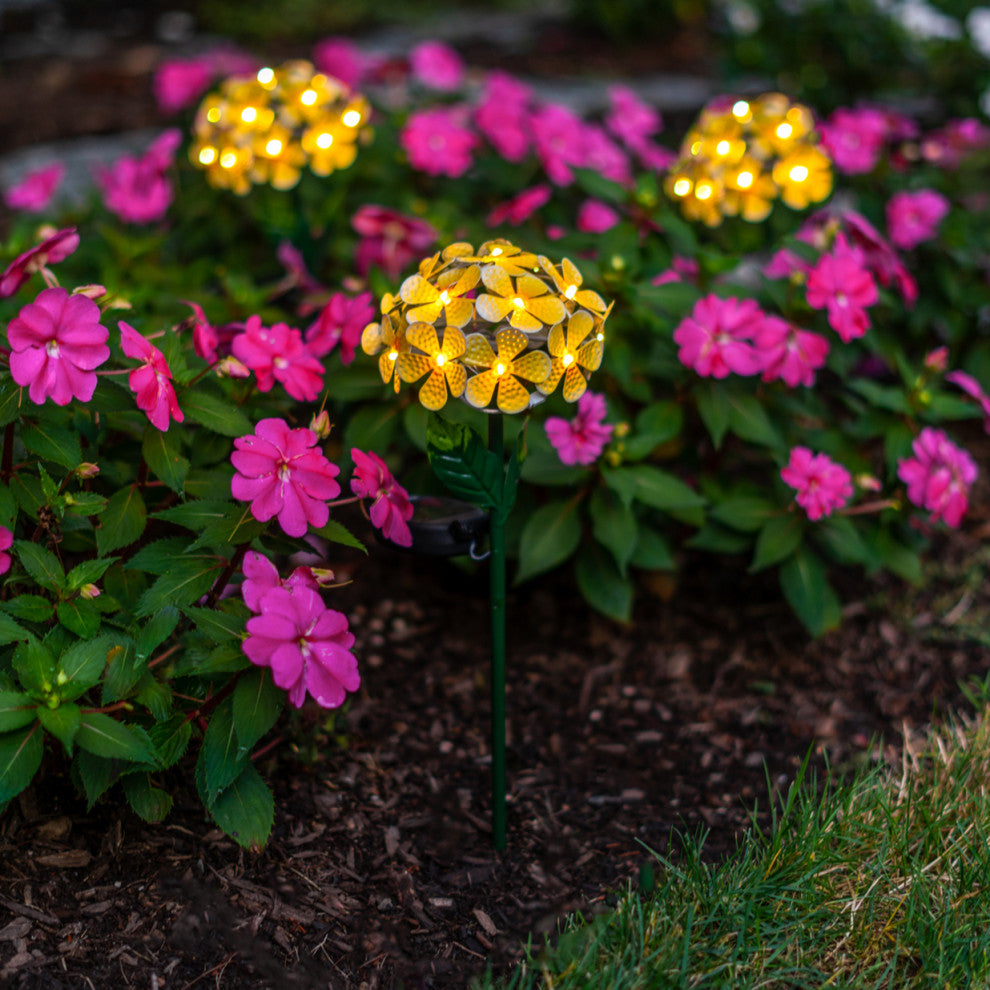 Solar LED Metal Flower Stake Lights, Yellow