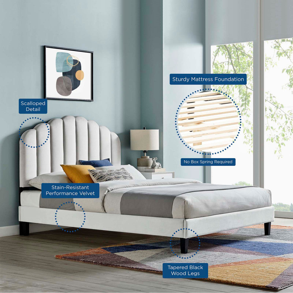 Daisy Performance Velvet Full Platform Bed, Light Gray