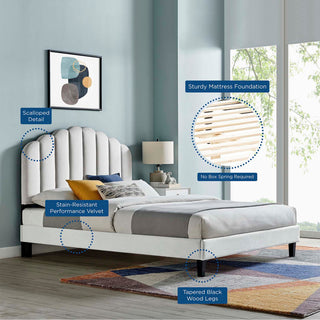 Daisy Performance Velvet Full Platform Bed, Light Gray