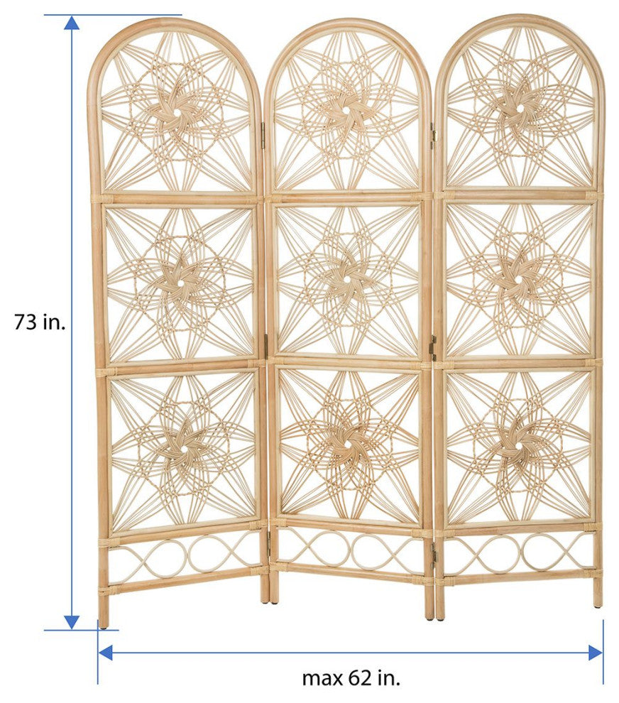 Sunflower Rattan 3-Panel Room Divider, 62"