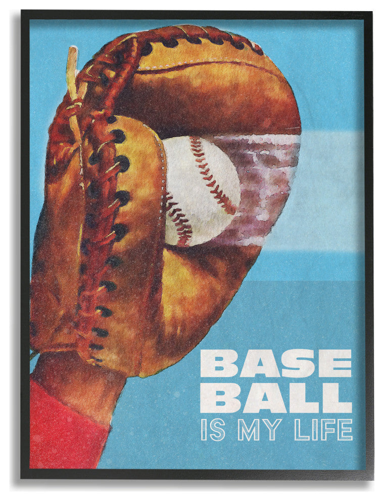 Baseball Is My Life Mitt Red Blue Sports Design, 16"x20", Black Frame
