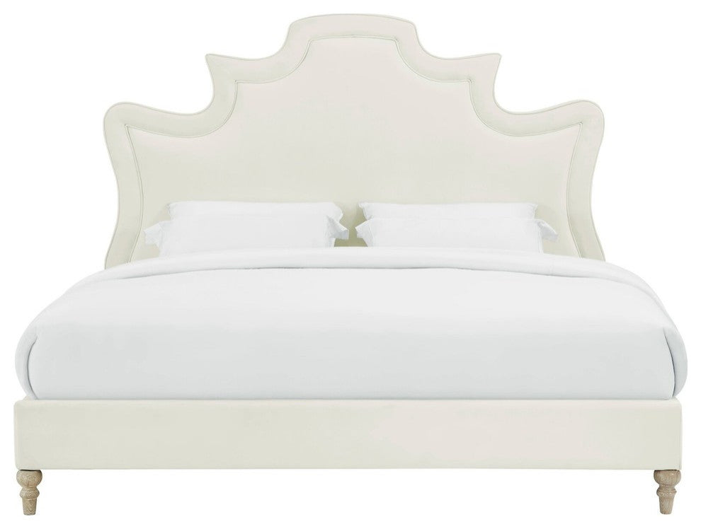 Serenity Cream Velvet Bed in King - Cream