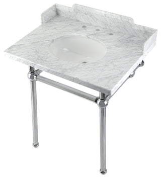 Kingston Brass LMS30MB1 30" Carrara Marble Console Sink, Legs