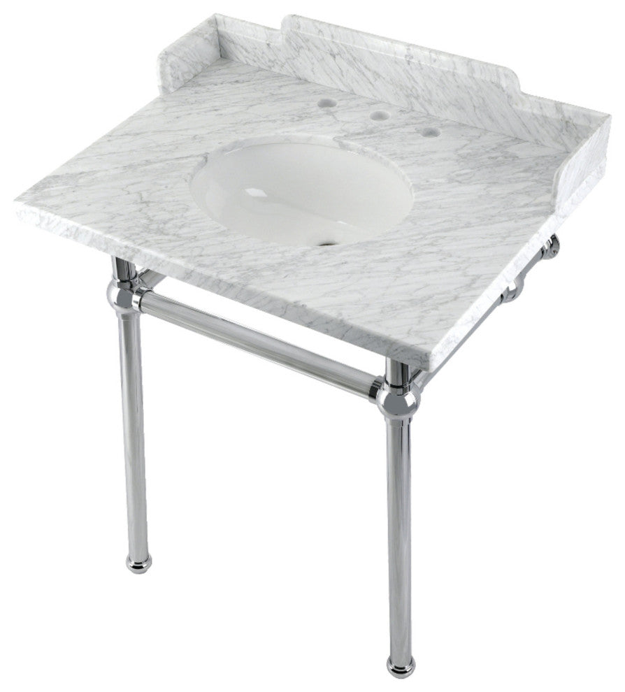 Kingston Brass LMS30MB1 30" Carrara Marble Console Sink, Legs