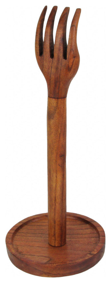 Hand Carved Wooden Countertop Paper Towel Holder Rustic Kitchen Fork Top Stand