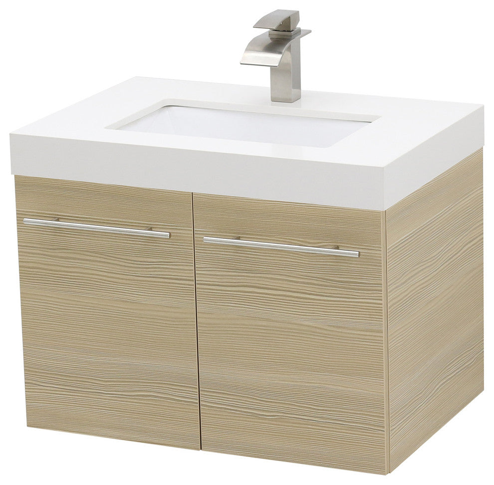 Windbay 36" Wall Mount Vanity, White Quartz Undermount Top, Tan