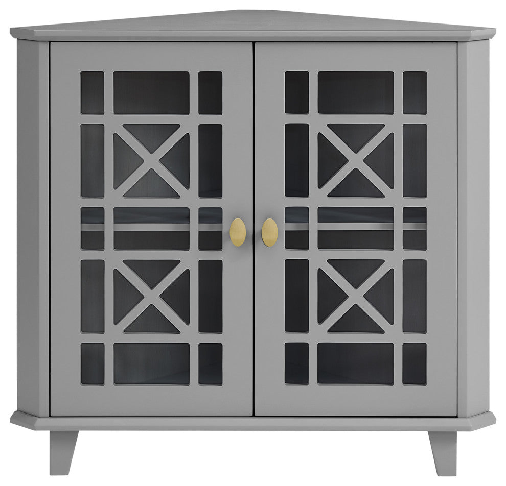 Gwen Fretwork Corner Accent Cabinet - Grey