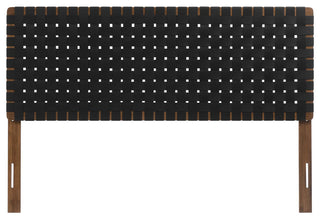 Sparta Weave Vegan Leather Queen Headboard, Walnut Black