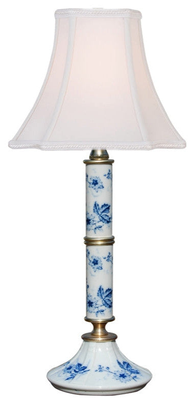 Blue and White Bamboo Style Floral Lamp, 17"