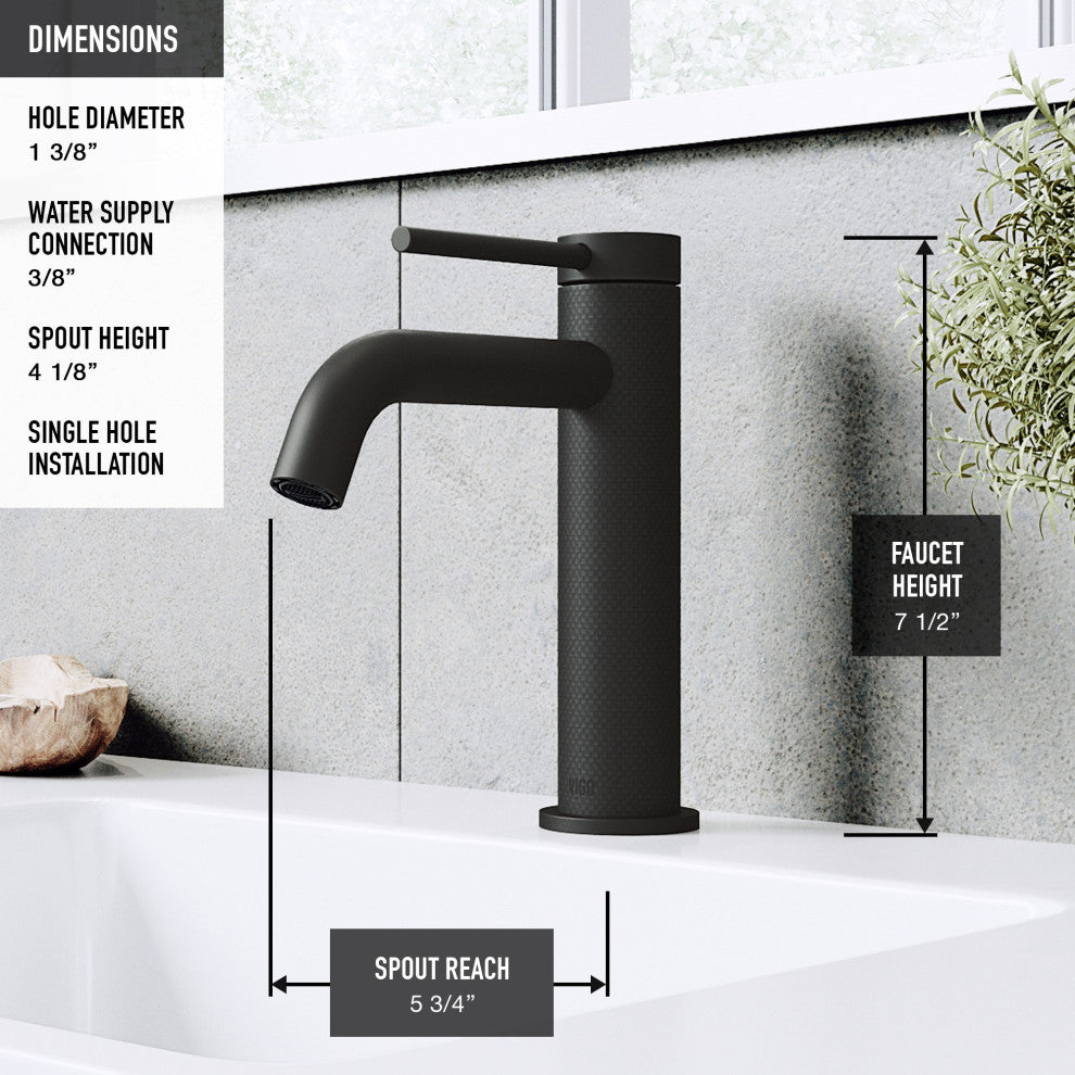 VIGO Madison 8" H Single Handle Single Hole Bathroom Faucet, Matte Black, Without Extras