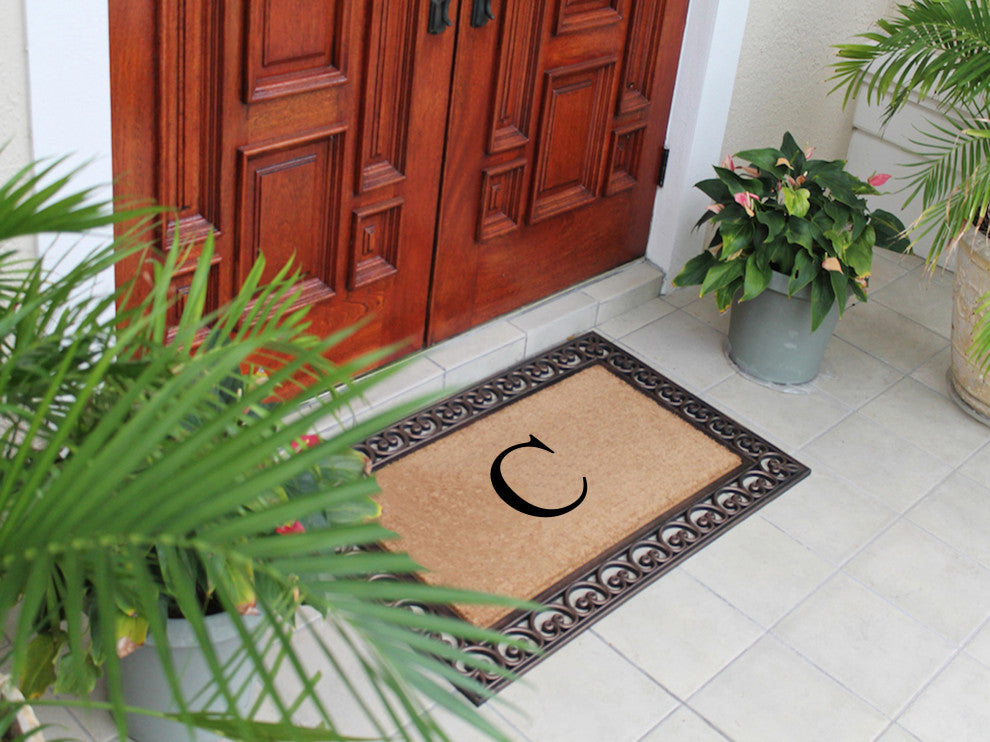 A1HC Rubber & Coir Classic Paisley Border Large Double Monogram Doormat 30X48, C