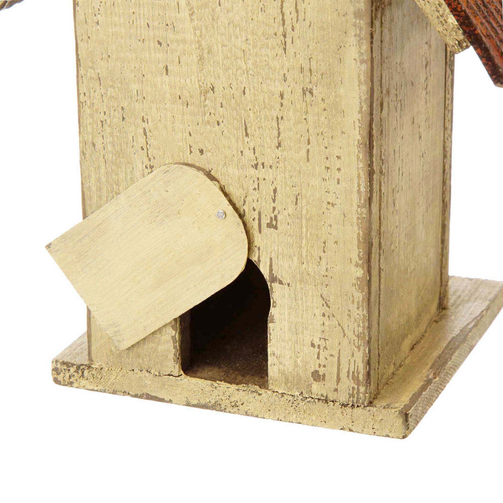Rustic Garden Wooden Birdhouse, Metal Spear