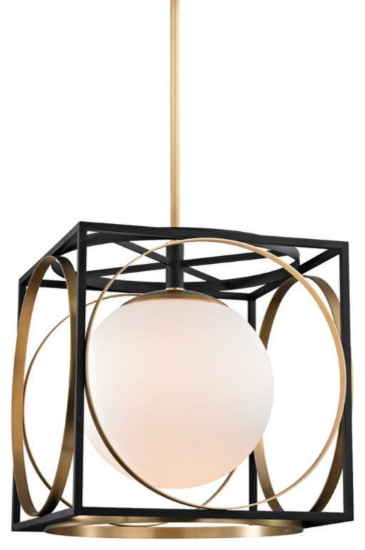 Wadsworth, 1 Light, 18" Pendant, Aged Brass Finish, Opal Glass