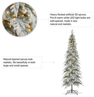 9' Pre-Lit Flocked Pencil Spruce Artificial Christmas Tree with 470 White Light