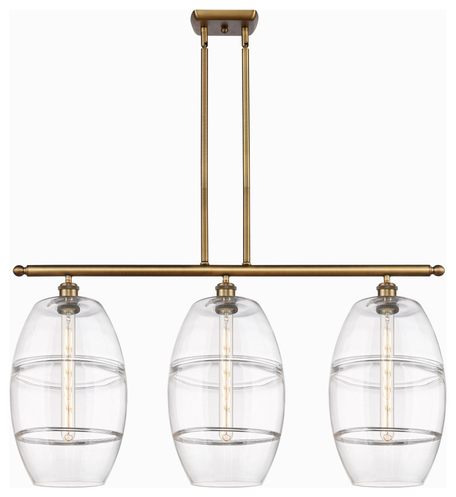 Ballston-Vaz 3-Light 37" Stem Island Light, Brushed Brass, Clear