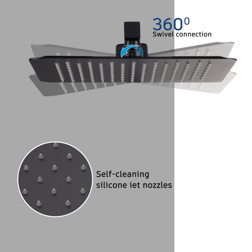 CASAINC 10" Wall Mounted 3 Spray Handheld Rainfall Luxury Shower System Set, Matte Black