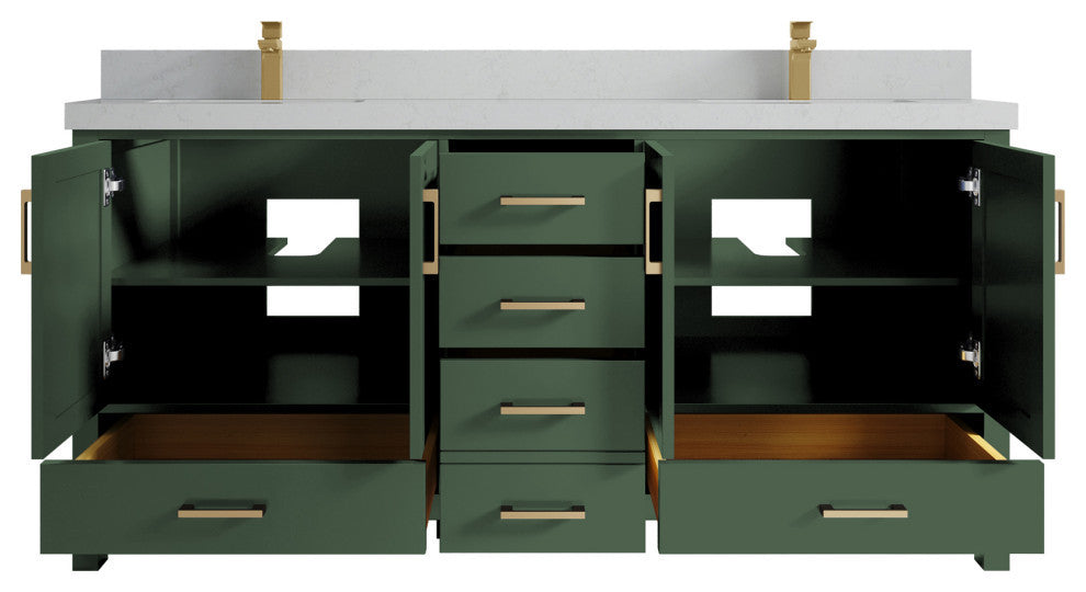 Malibu 72 Double Sink Bath Vanity in Lafayette Green 2" Carrara Quartz