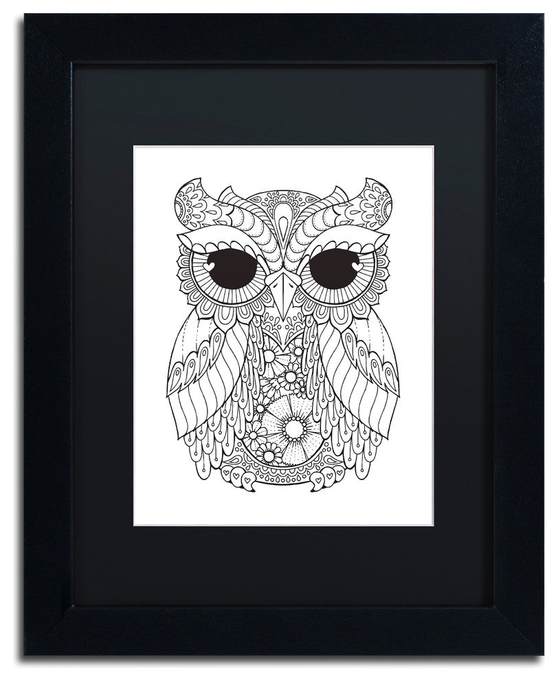 Hello Angel ''Owl 3'' Art, Black Frame, Black Mat, 14x11